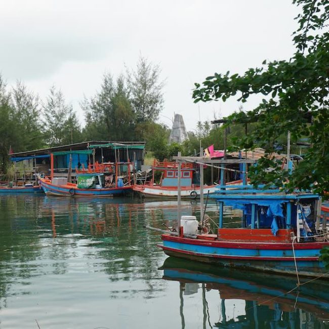 Colourful boats - Fisherman's Village - Slow Life Cycling Bicycle Tour, Koh Chang, Thailand